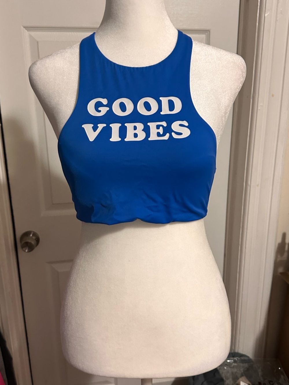 PINK Victoria's Secret Blue 'GOOD VIBES' Swim Bikini Top